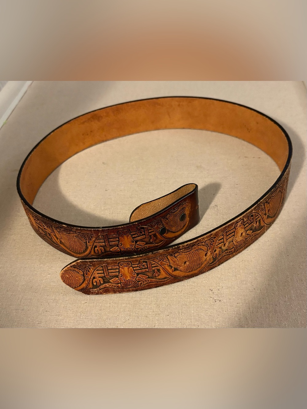 Western Men’s Unisex Hand Tooled Genuine Leather Belt Without Buckle 36